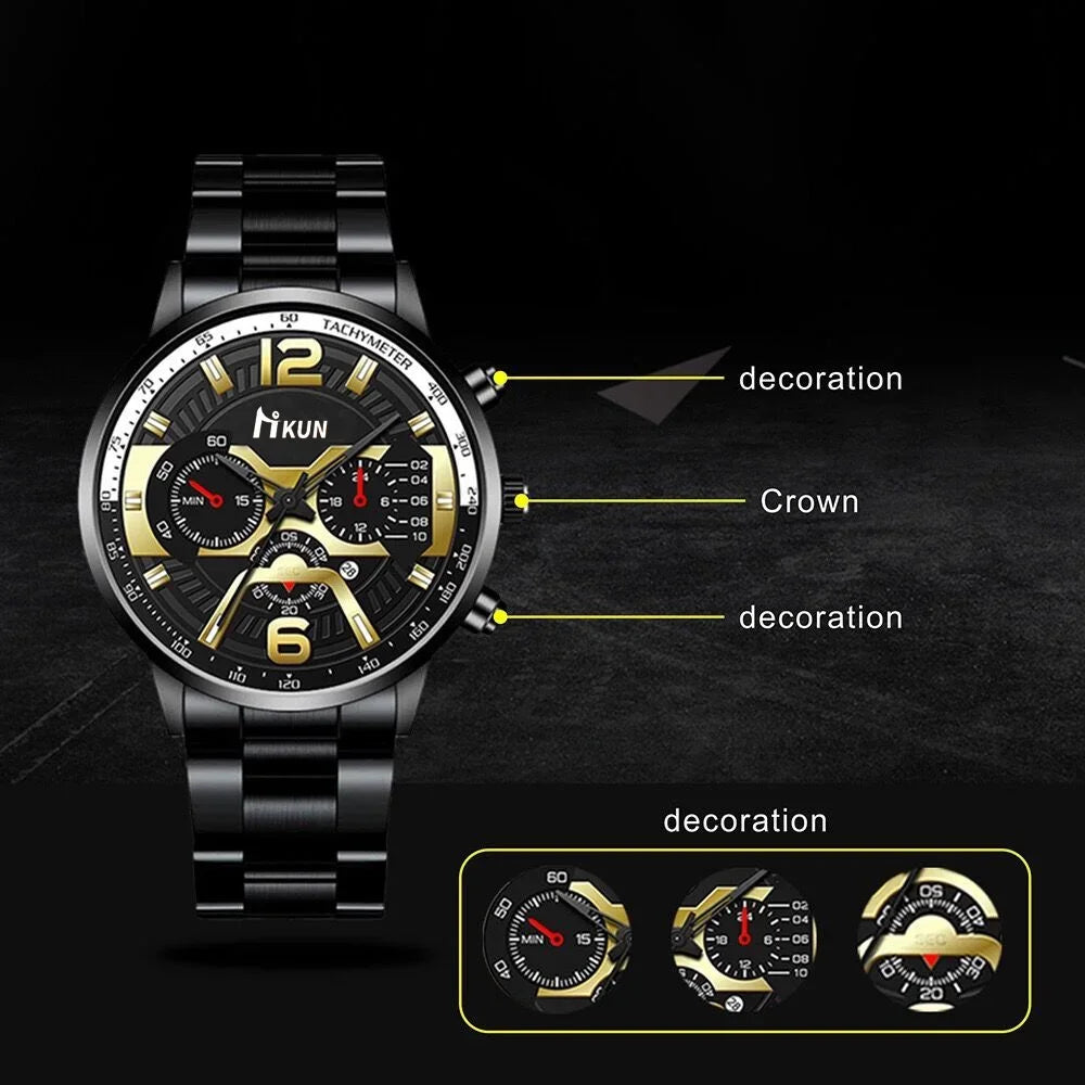 Kegllect Men Watches Business Chronograph Watch Luxury Gold Stainless Steel Quartz Wristwatch