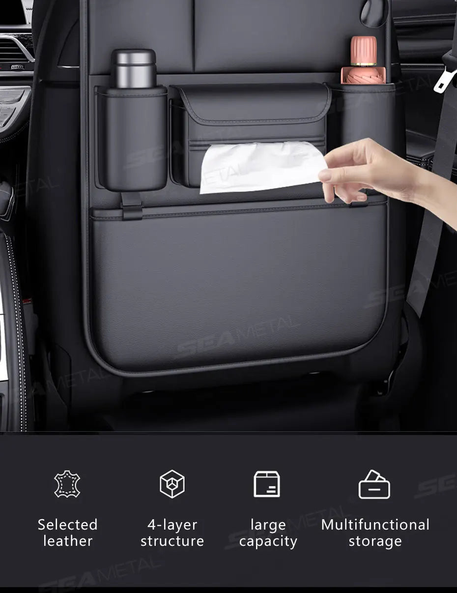 BLALION All in one Car Seat Back Storage Bag Upgraded 5-Pocket Auto Organizer Hanging Bag with Tissue Cup Holder Anti Kick Pad