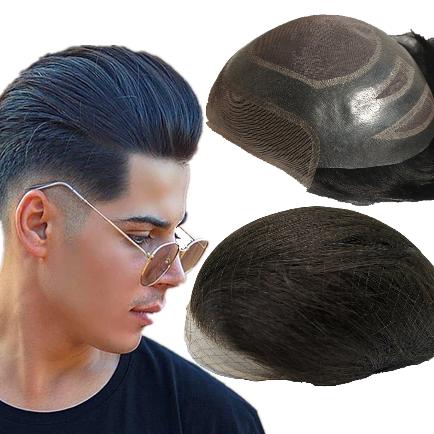 NLW Toupee for Men 100% Human Hair Pieces Hair prosthesis Mens Swiss Lace Front with PU Around Hair Replacement System