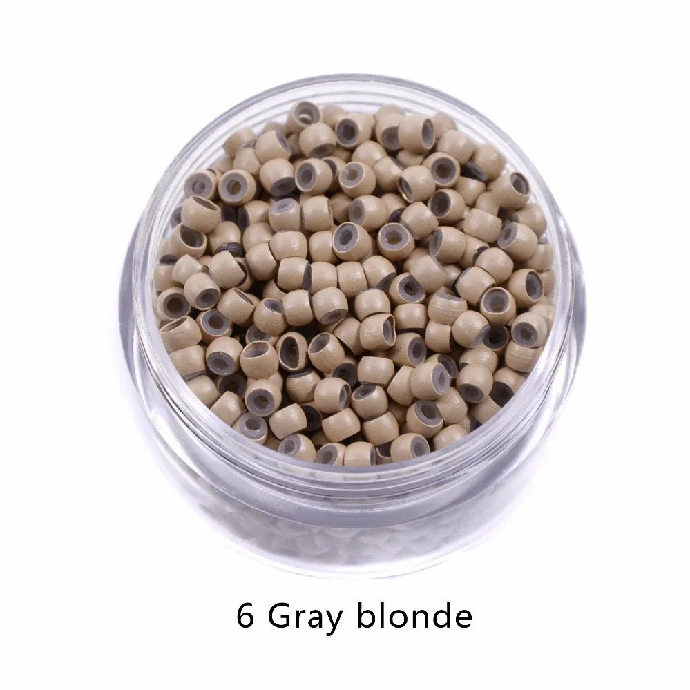 1000Pcs 3.0mm Hair Beads Silicone Lined Copper Nano Rings Micro Links Beads for Hair Extensions Black/Dark Brown/Blonde