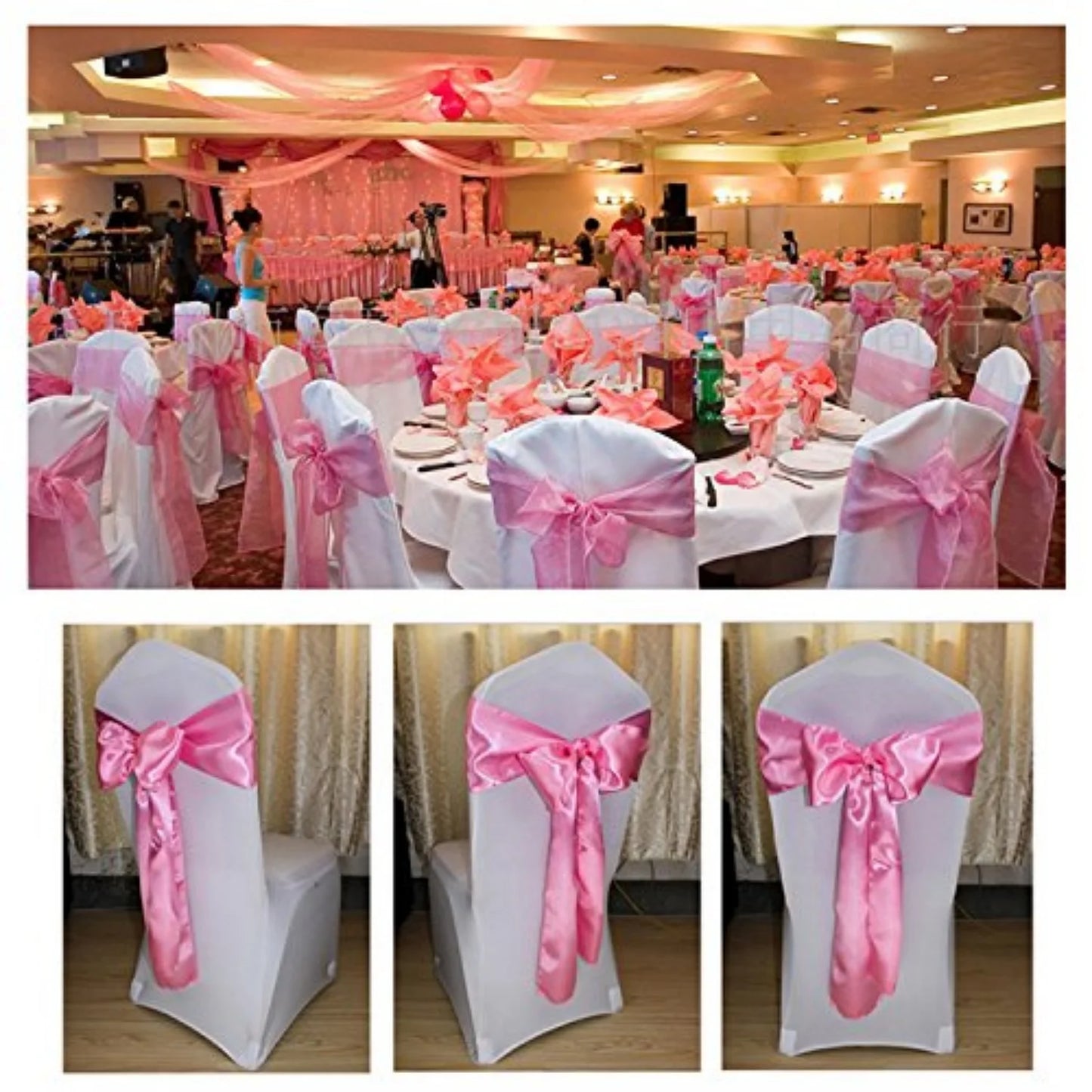Satin chair waist belt wedding banquet chair bow party decoration adjustable ribbon for table decoration