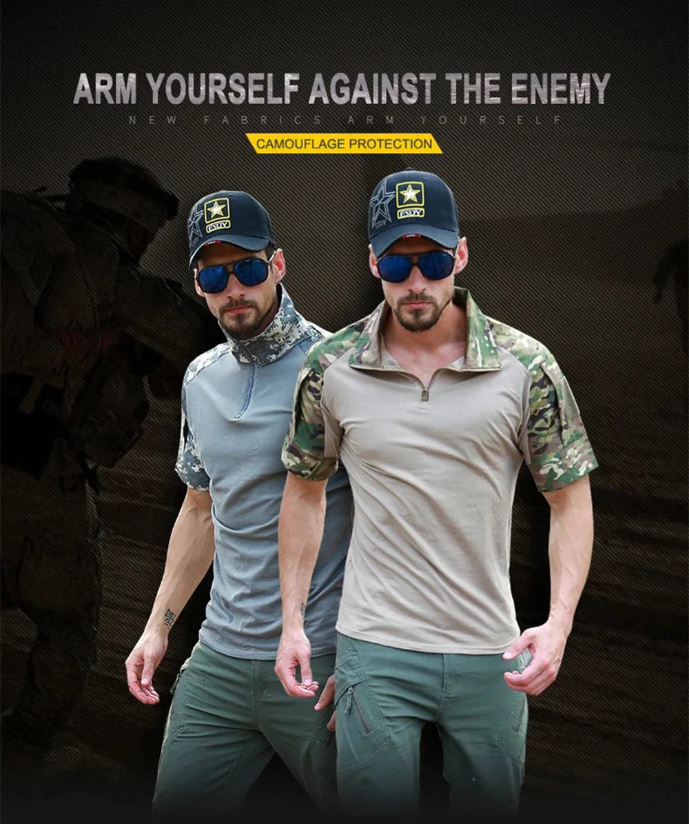 Tactical T-Shirts Mens Outdoor Sport Tee Quick Dry Short Sleeve Shirt Hiking Hunting Combat Men Camo Clothing