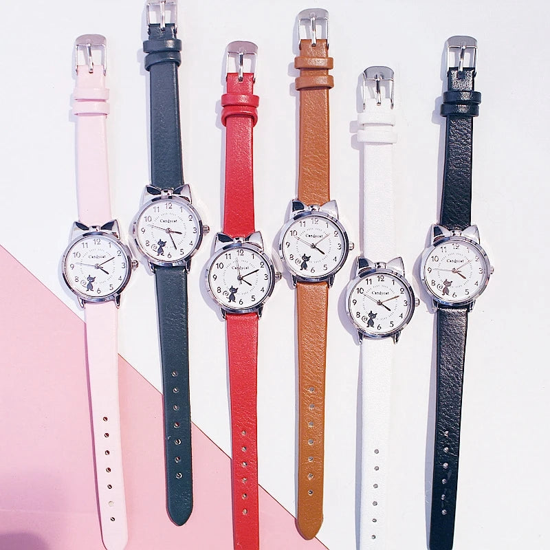 Fashion Women's Quartz Watch PU Leather Strap Student Cute Cartoon Girl WatchesJewlery Set NO BOX