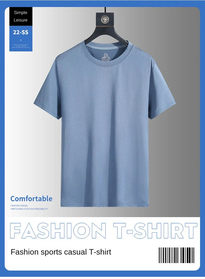 NASA GISS Bull Running Capacity Round Neck Mesh Ice Silk Short Sleeve T-shirt for Men's Summer Thin Loose Sports Quick Drying Br