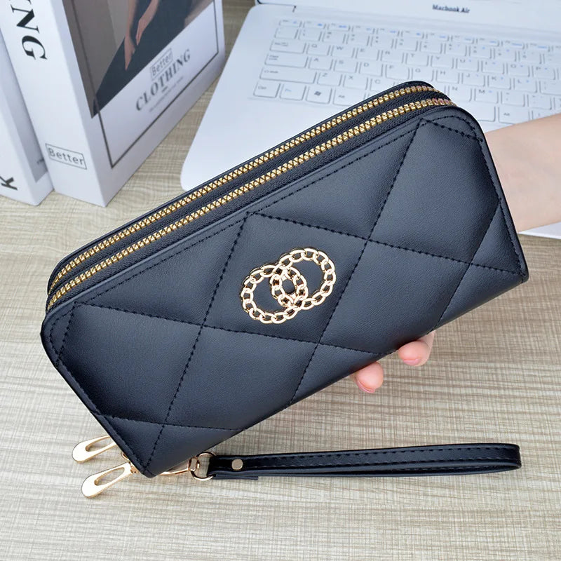 New Wallet Women's Long Double Zipper Large Capacity Handbag Mom's Fashion Simple Double Layer Wallet Mobile Case