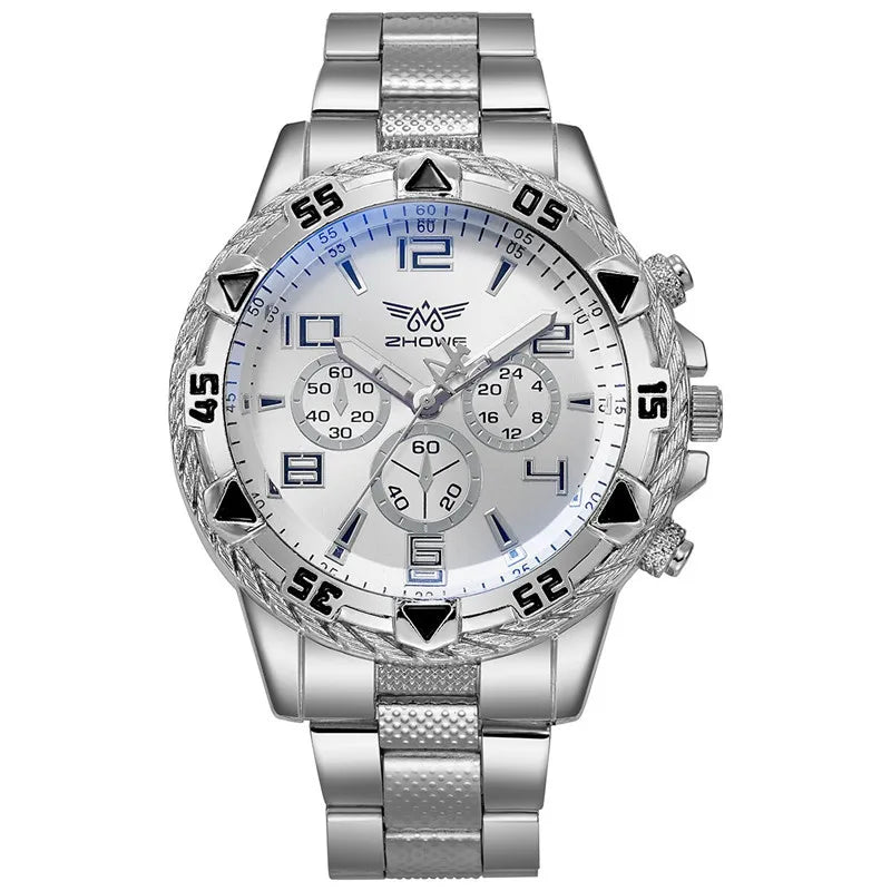 Kegllect Men Steel Band Quartz Watch Digital Scale Wristwatch Necklace Bracelet Set