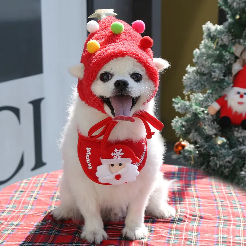 Christmas Pet Hat Cute Cartoon Antlers Saliva Towel for Dog Cat Dress Up Supplies Scarf Autumn and Winter Clothes Pet Accessory