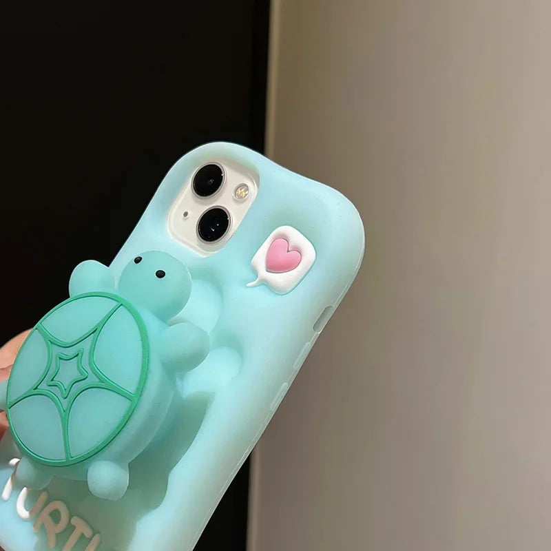 Creative and Cute Turtle Silicone Phone Case Suitable for iPhone 11 12 13 14 15 Pro Max Plus Female Style 3D Cartoon Phone Case