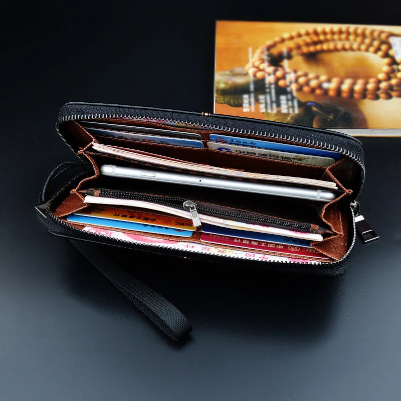 New Men's Wallet Long Zipper Handbag Men's Money Clip Business Casual Large Capacity Soft Leather Wallet Mobile Case