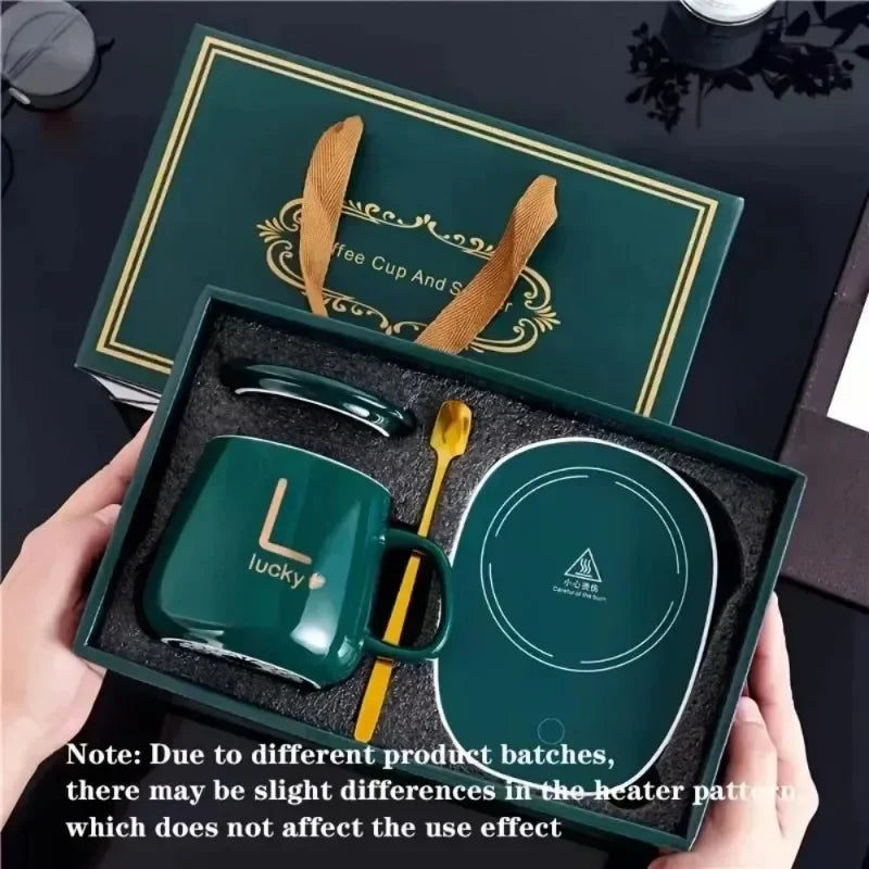 55 ℃ Thermostat Mugs Cup Ceramic Cup With Lid With Spoon Valentine's Day Gift Box Coffee Mug For Office Or Home Use Portable Mea