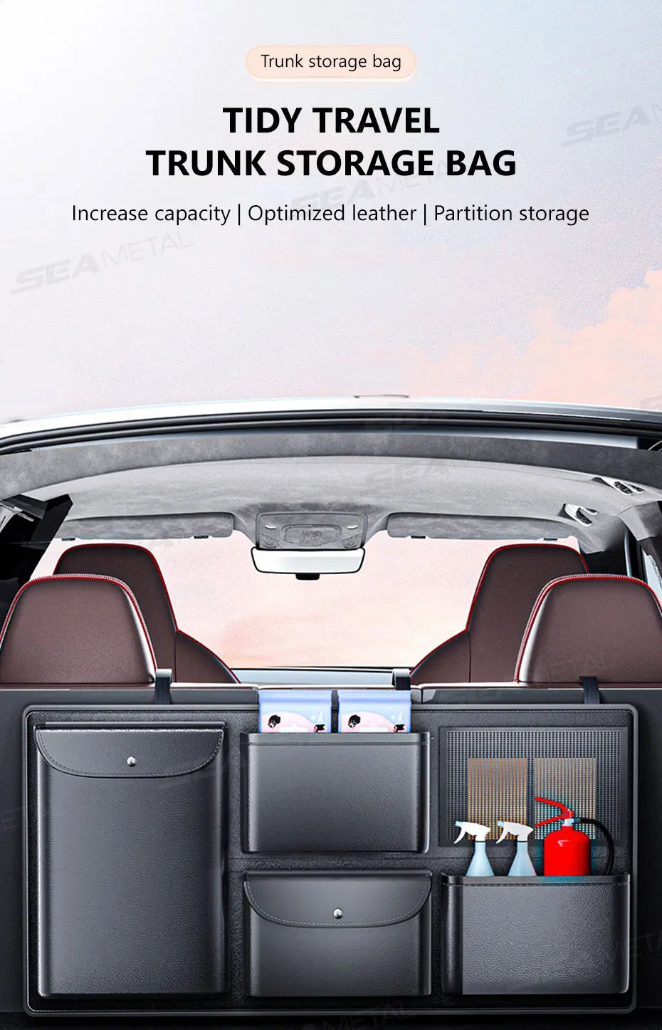 BLALION Car Trunk Hanging Storage Bag Back Seat Universal Large Capacity Leather Multi-pocket Auto Storage Cargo Rack Organizer