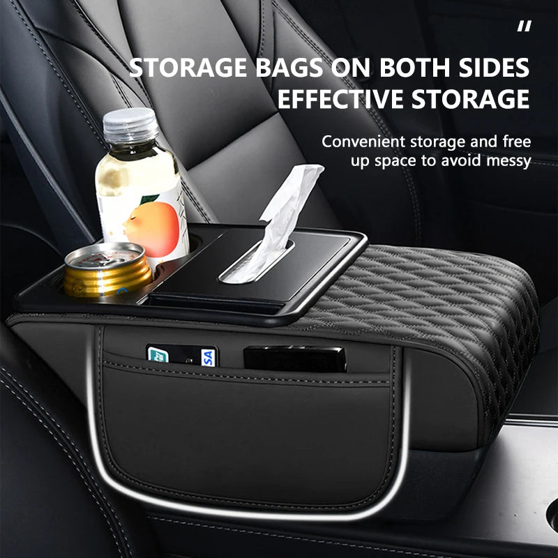 BLALION Car Armrest Box Thicken Height Pad Arm Rest Cushion with Tissue Box Cup Holder Memory Cotton Elbow Support Height Pad