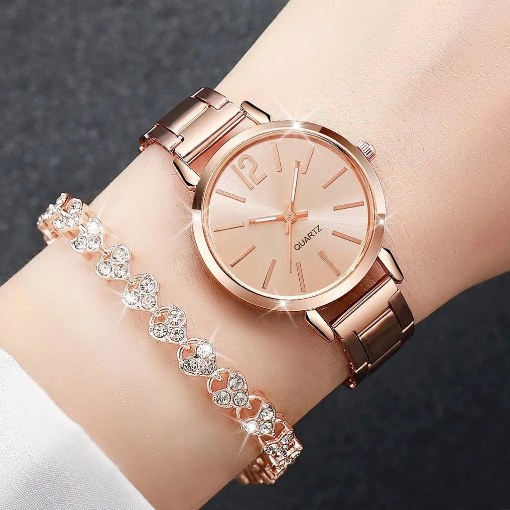 Kegllect 6PCS Ladies Small Dial Watch Diamond Encrusted Bracelet Set Three Colors Steel Belt Watches Exquisite Round WristWatch