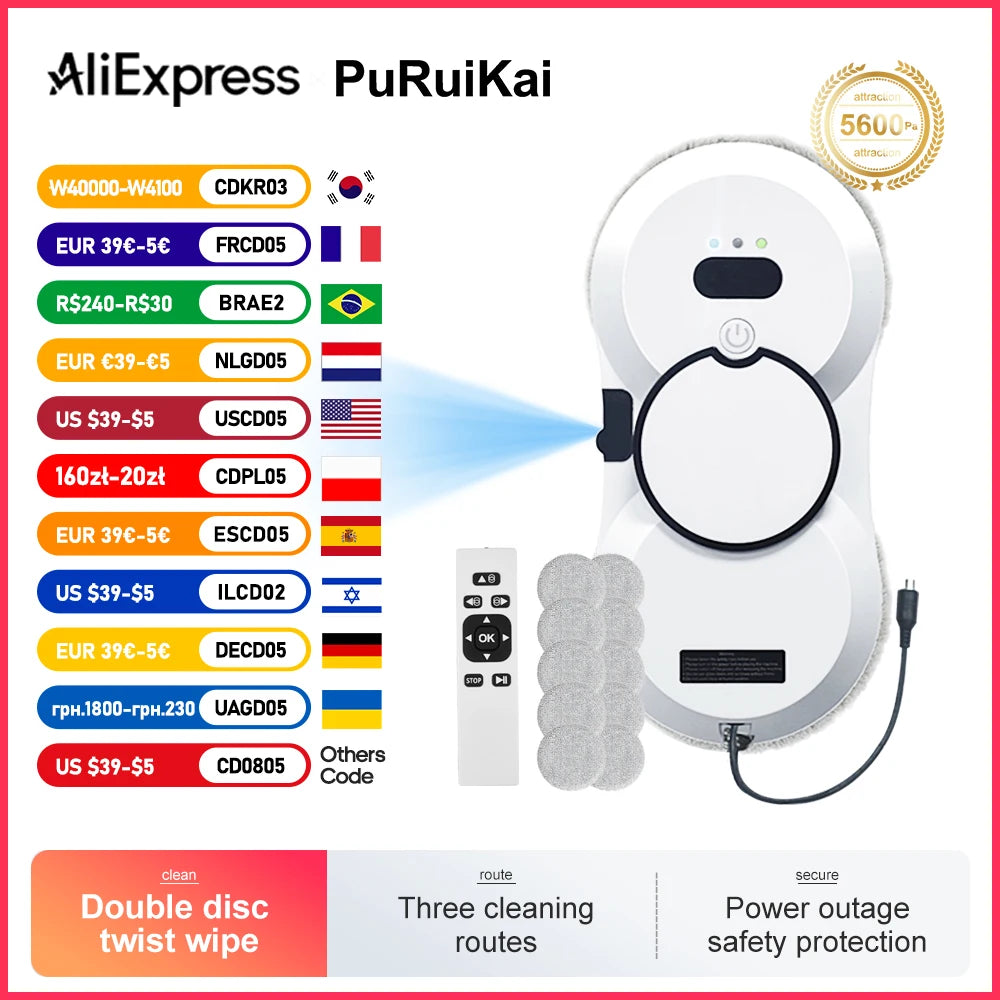 PuRuiKai robot electric automatic window cleaning Robotic vacuum cleaner, with remote control, automatic spray