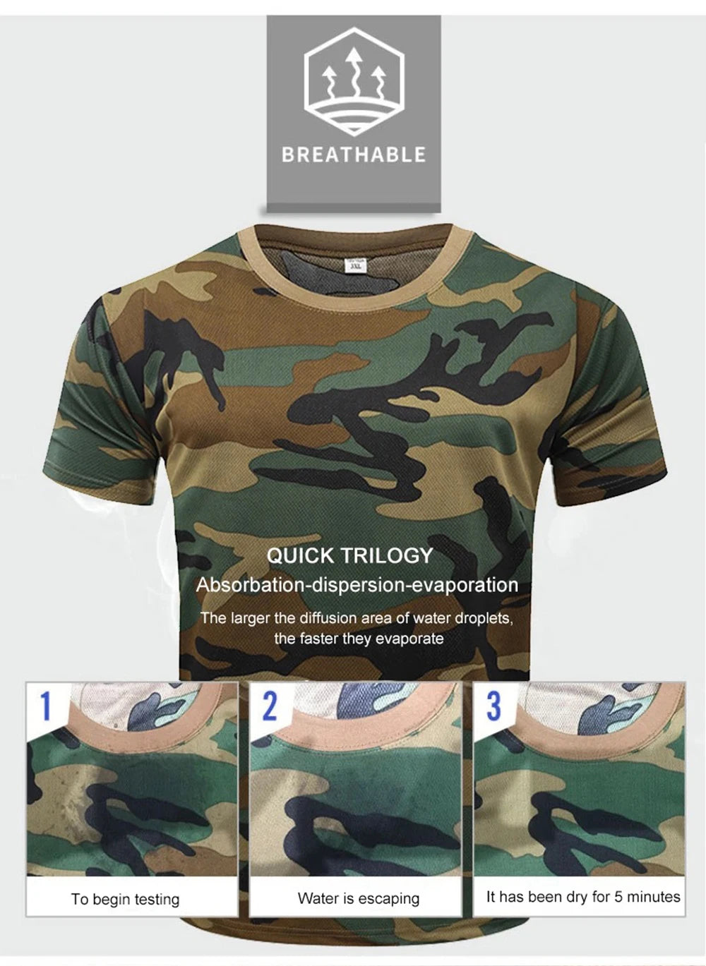 Men Casual Short Sleeve Tactical T Shirts Camouflage T-Shirt Quick Dry Outdoor Gym Top Tees Cargo T Shirt Male Clothing