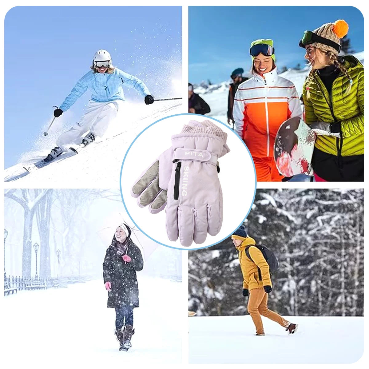 Winter Sports Gloves Non Slip Touch Ski Gloves Waterproof Pocket Snowboard Accessories Warm Men's and Women's Gloves Mittens