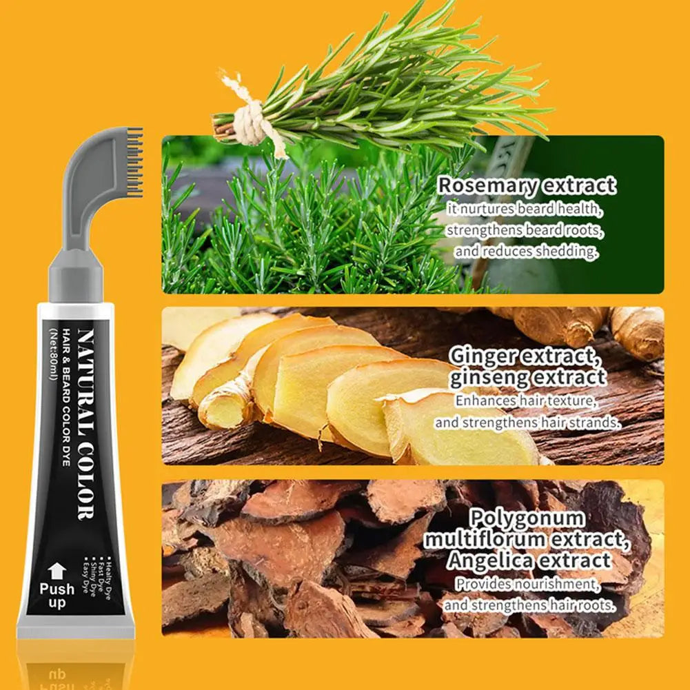 Men's Mustache & Beard Dye Cream For Gray Hair Coverage Natural Black Fruit And Vegetable Beard Stain With Brush 80ml