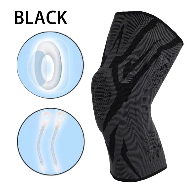 1 Piece Knee Brace Silicone Pads Spring Support High Elastic Breathable Knee Sleeves Protect Meniscus Basketball Sports Guard