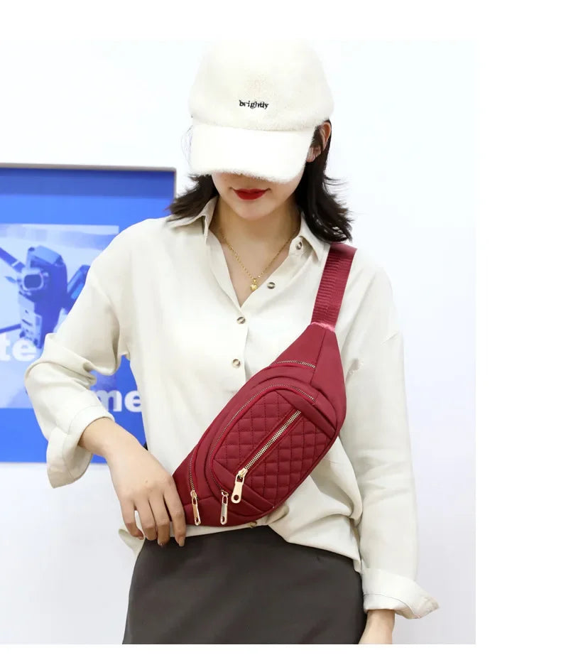 Simple Nylon Waist Bag, Multi Zipper Chest Bag, Casual Crossbody Fanny Pack For Outdoor Sport Running Hiking Cycling