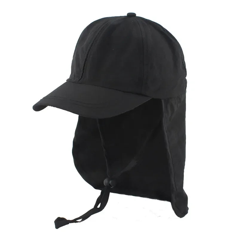 New Quick Dry Kids Sun Hat with Shawl Swim Summer Solid Color Visor Hats for Girls Boys Baseball Cap Adjustable Beach Sun Cap