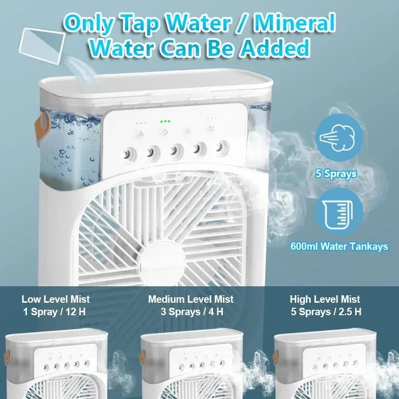 New 3 In 1 Fan AIr Conditioner Household Small Air Cooler LED Night Light Portable Humidifier Air Adjustment Fan Office Home Fan