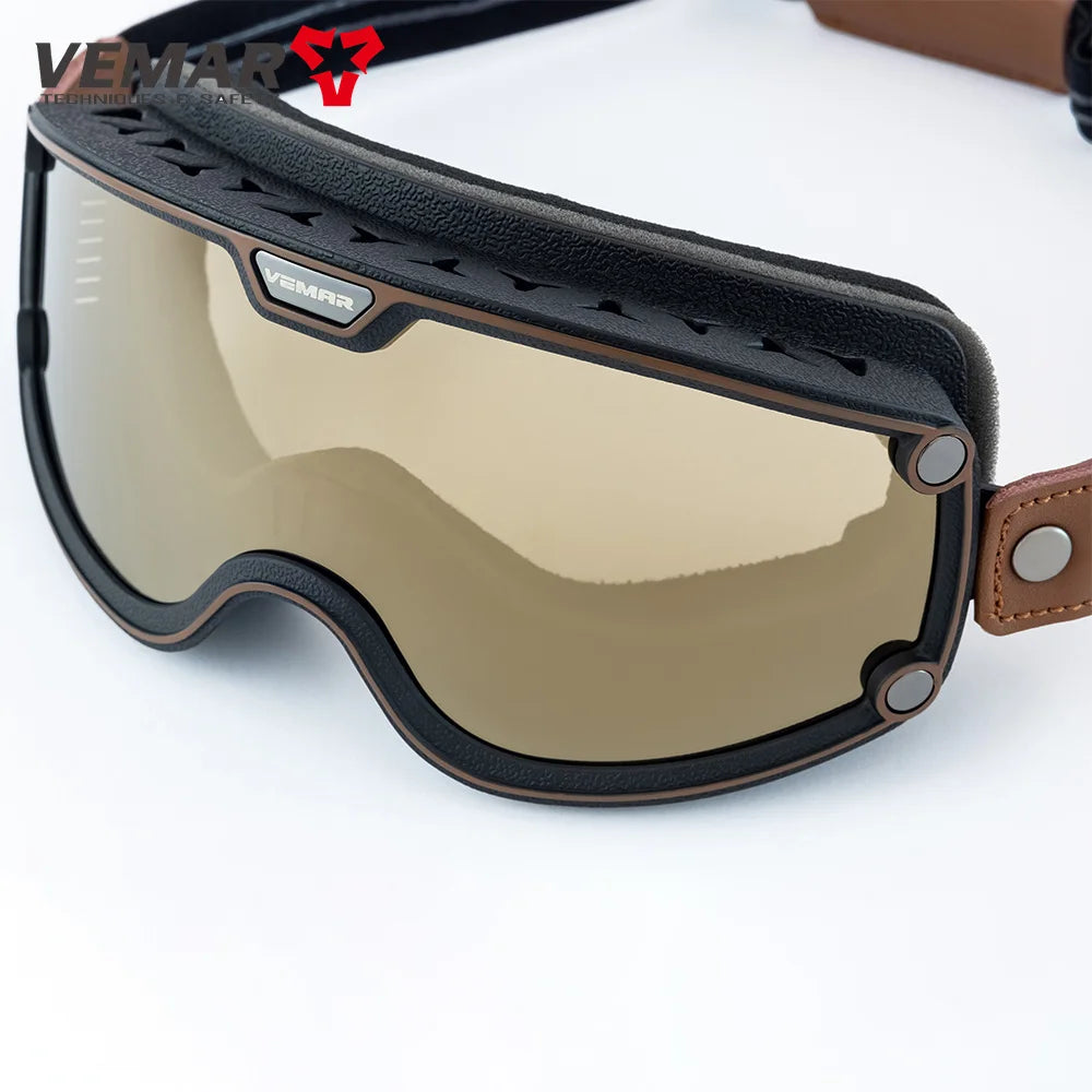 VEMAR Retro Motorcycle Goggles Windproof Anti-fog Glasses For Motorcycle Helmet Moto Sports Cycling Cafe Racer Chopper Goggles
