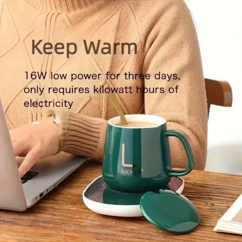55 ℃ Thermostat Mugs Cup Ceramic Cup With Lid With Spoon Valentine's Day Gift Box Coffee Mug For Office Or Home Use Portable Mea