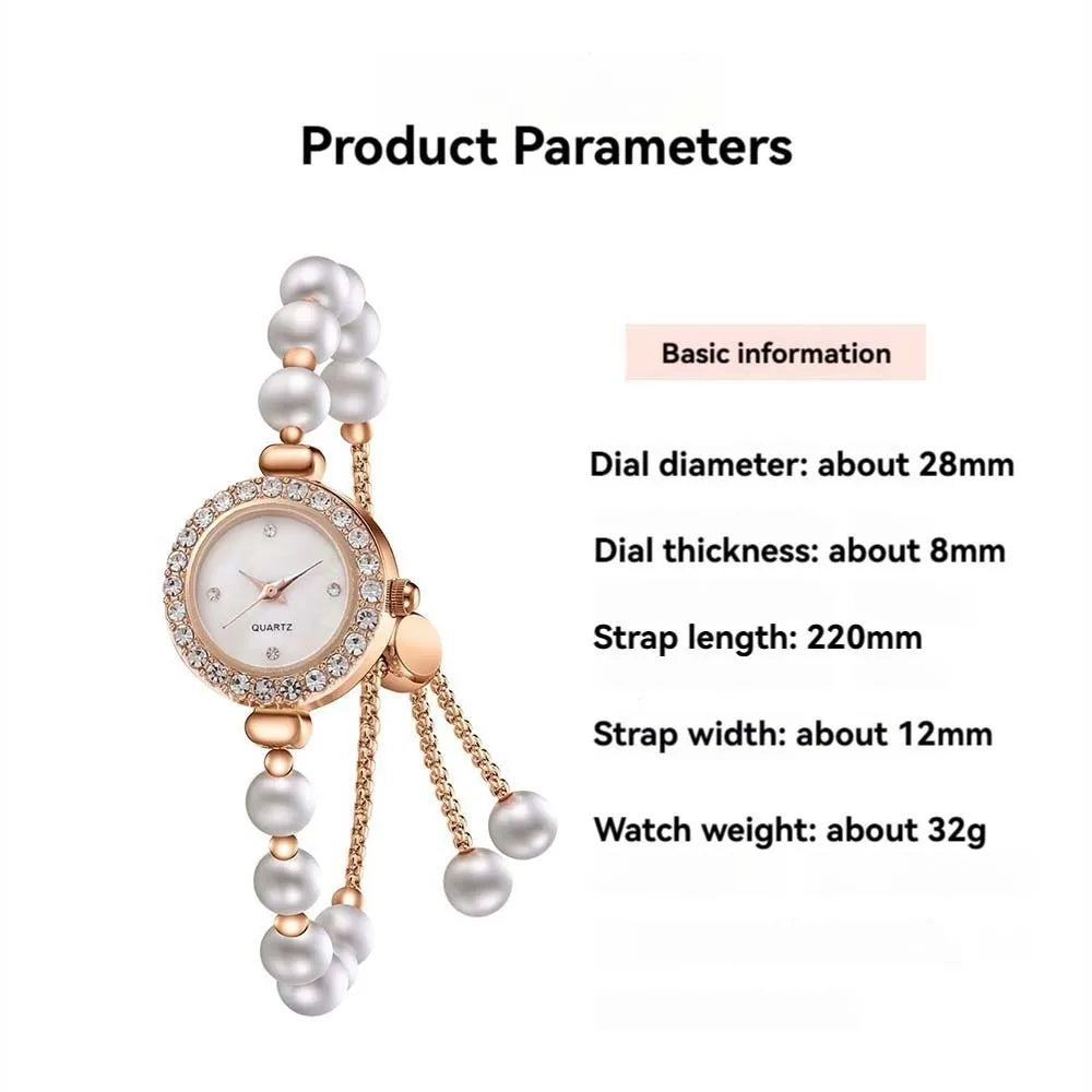 Kegllect Ladies Round Quartz Watch Women Luxury Pearl Bracelet Adjustable Strap Diamond Watches Jam Tangan Perempuan