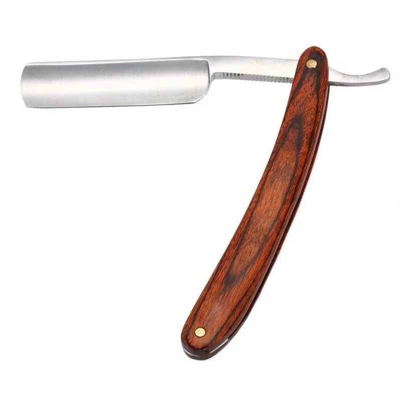 Retro Straight Men Shaving Razor Male Carbon Steel Folding Barber Beard Throat Shaving Knife Cut Tool Pearwood Handle