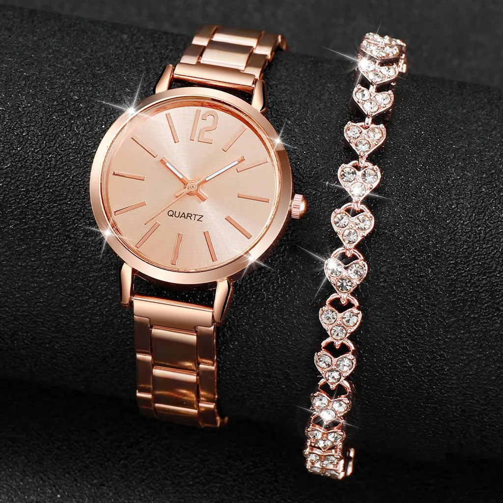 Kegllect 6PCS Ladies Small Dial Watch Diamond Encrusted Bracelet Set Three Colors Steel Belt Watches Exquisite Round WristWatch