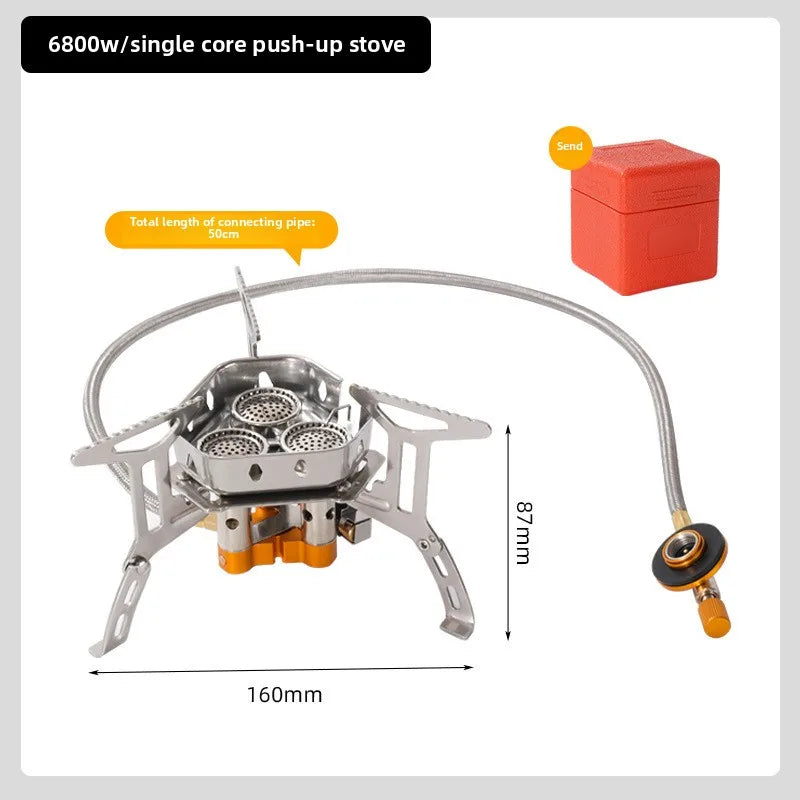 Outdoor three-head stove camping portable folding cassette stove mini gas camping windproof fierce fire stove