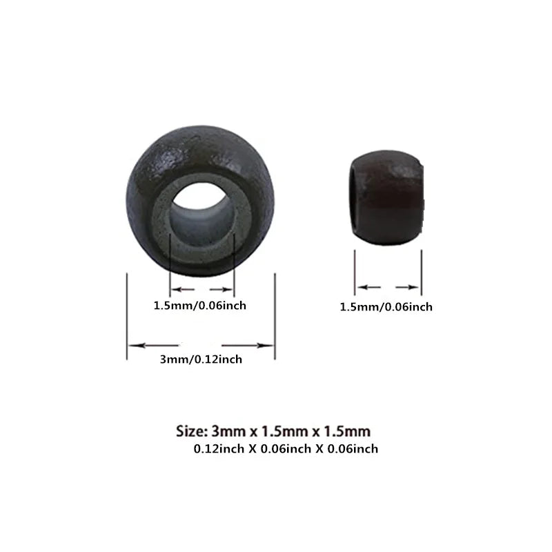 1000Pcs 3.0mm Hair Beads Silicone Lined Copper Nano Rings Micro Links Beads for Hair Extensions Black/Dark Brown/Blonde