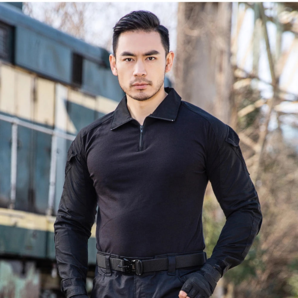 Outdoor Tactical Hiking T-Shirts Men Combat Camouflage Long Sleeve Hunting Training Climbing Shirt Cotton Sport Clothes
