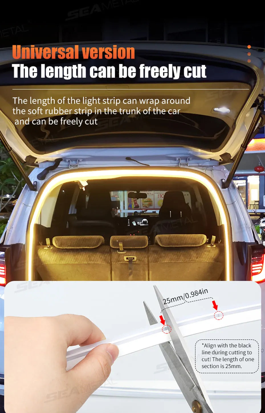 BLALION Car Trunk Dynamic Flowing Light Strip Automatic On/Off Scanning Lamp Flexible Waterproof Light Strip Hidden Installation