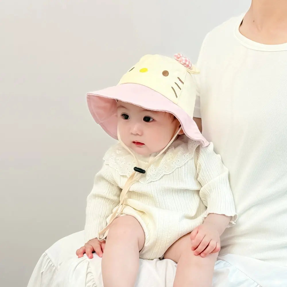 Panama Summer Cute Cat Bowknot Baby Bucket Hat for Girls Cotton Toddler Sun Cap Children Beach Sun Hat Kids UV Protection Cap