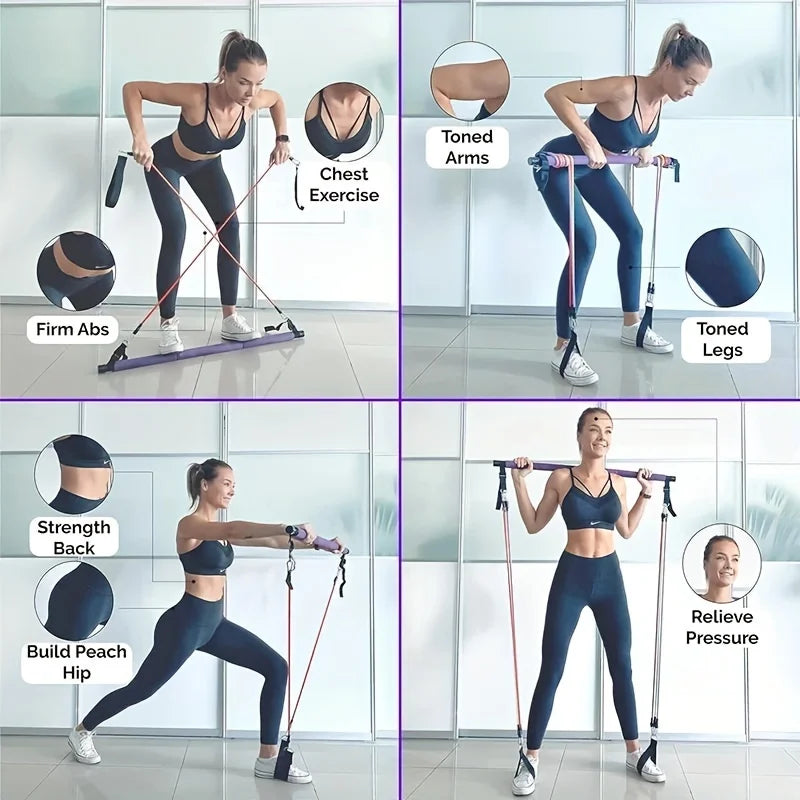 Resistance Band Portable Pilates Stick For Home Fitness, Full Body Exercise, Chest Expansion, Back Training, And Body Stretching