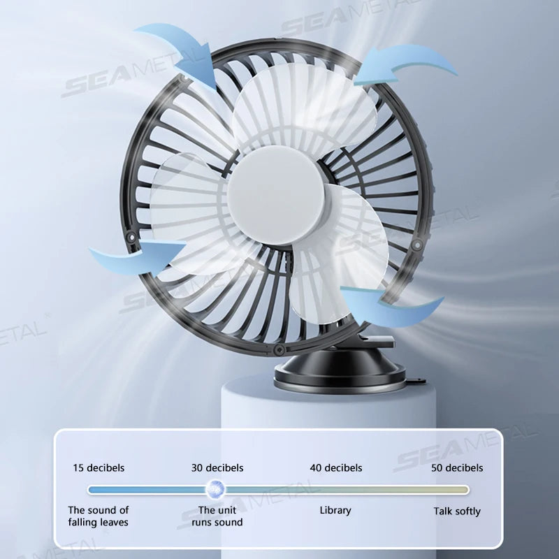 BLALION Car Fan 12V-24V Large Wind Three Speed Control Low Noise Portable Suction Cup Single Head Auto Cooling Fan USB Powered