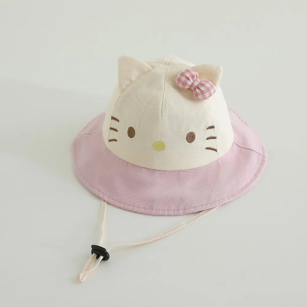 Panama Summer Cute Cat Bowknot Baby Bucket Hat for Girls Cotton Toddler Sun Cap Children Beach Sun Hat Kids UV Protection Cap