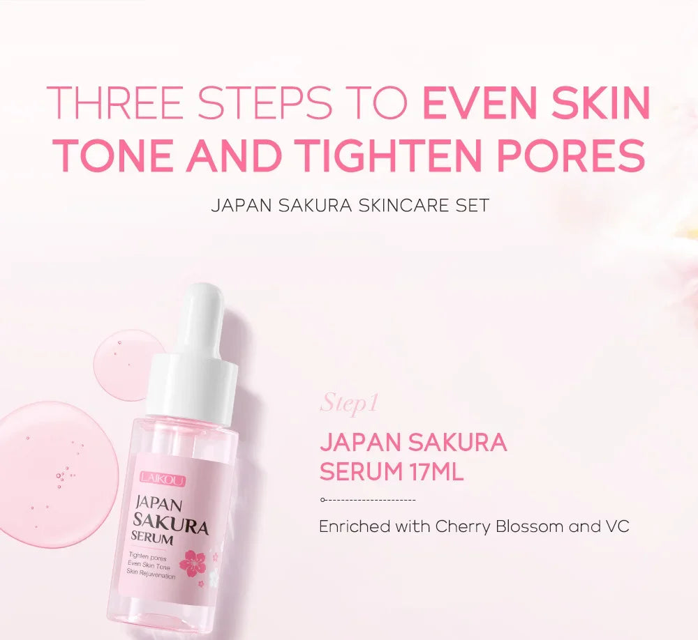 LAIKOU Cherry Blossom Skin Care Set 3-piece Essence Eye Cream Face Cream Skin Care Product Facial Products Kit Skincare Sets
