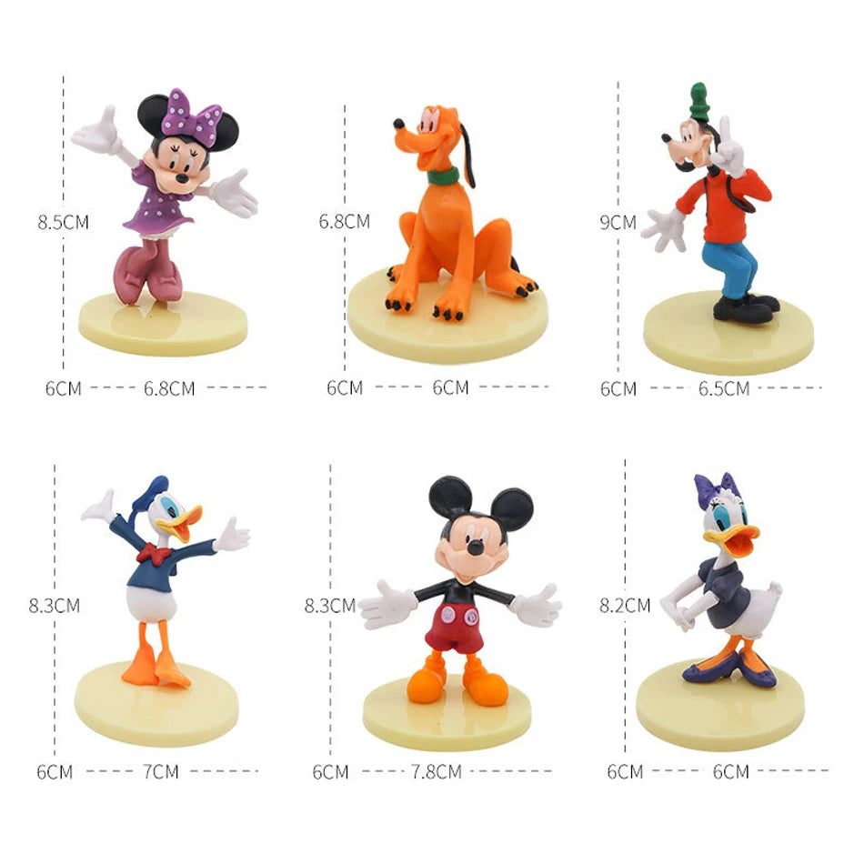 6Pcs/Set Disney Cartoon Action Figure Doll Anime Mickey Mouse Minnie Donald Character Model Toy Car Decoration Kids Xmas Gifts