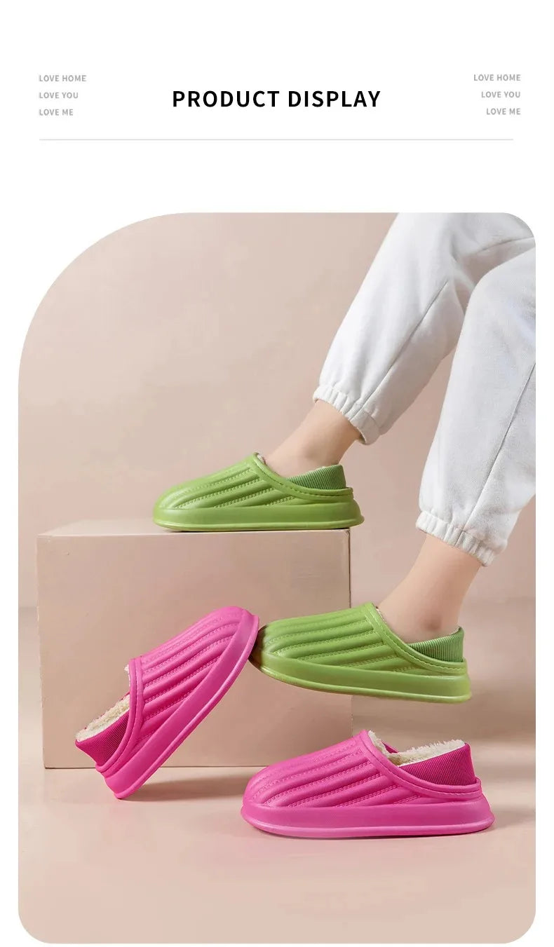 Winter Warm Cotton Slippers for WOMEN'S Home Wear, Thickened Waterproof, Snow Proof, Warm and Minimalist Couple Cotton Shoes