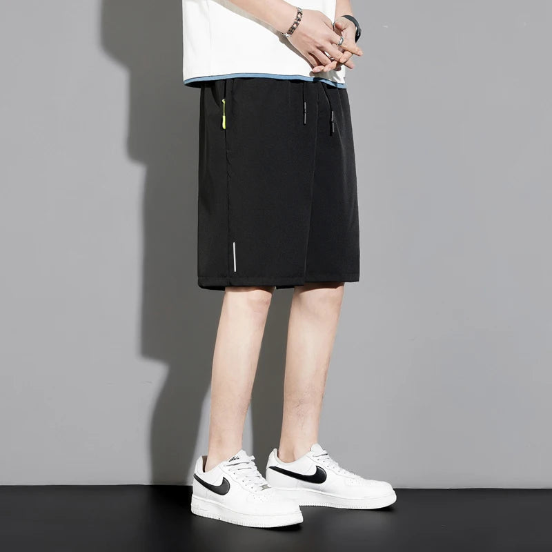 Summer thin style men's shorts reflective vertical strip ice quick-dry stretch casual pants