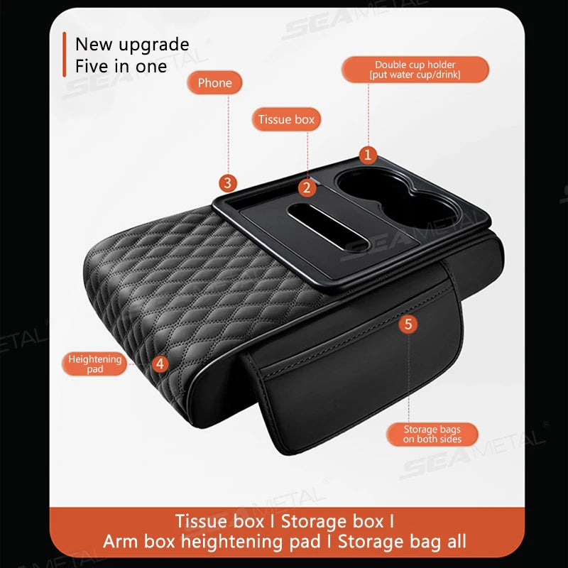 BLALION Car Armrest Box Thicken Height Pad Arm Rest Cushion with Tissue Box Cup Holder Memory Cotton Elbow Support Height Pad