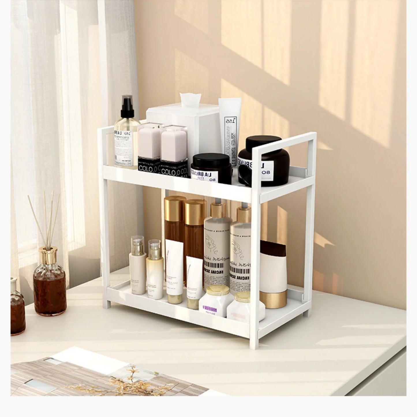 2-layer cosmetic organizer, multi-functional dresser organizer, large capacity makeup rack, suitable for lipstick and skin care