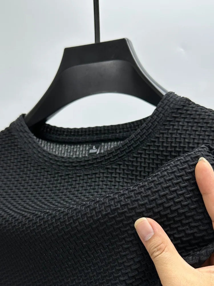 Ice silk quick drying men's T-shirt summer men's short sleeved mesh breathable sports half sleeved plus size running fitness clo