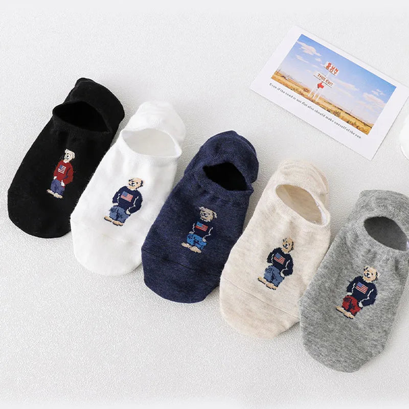 Socks Women's Shallow Mouth Korean Cute Little Bear Socks Cartoon Shallow Mouth Cotton Socks Summer Thin Anime Boat Socks