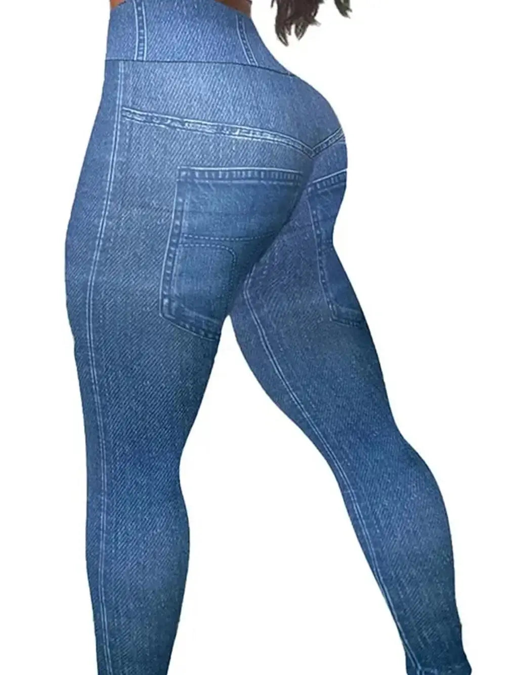 Women's Plus-size Casual Commuter Skinny Pants Fashion Imitation Denim High-waisted Printed Stretch Leggings