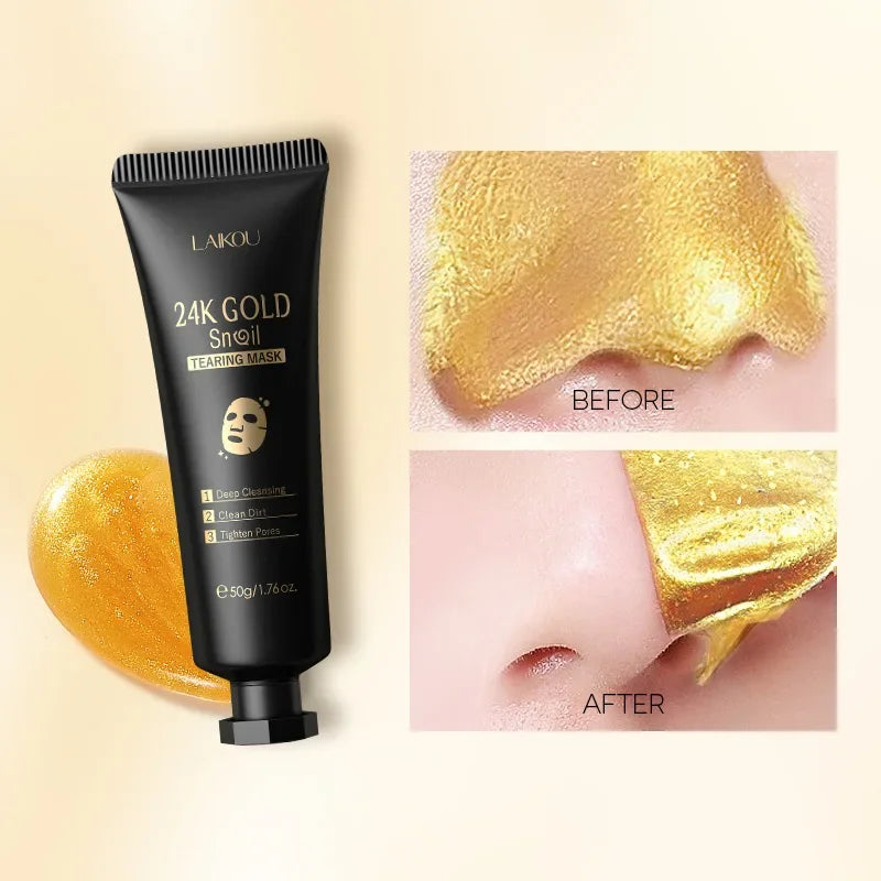 Laikou Peel Off 24K Gold Snail Collagen Mask Reduce Blackheads Deep Cleaning Oil-Control Shrink Pores Hydrating Smooth Face Care