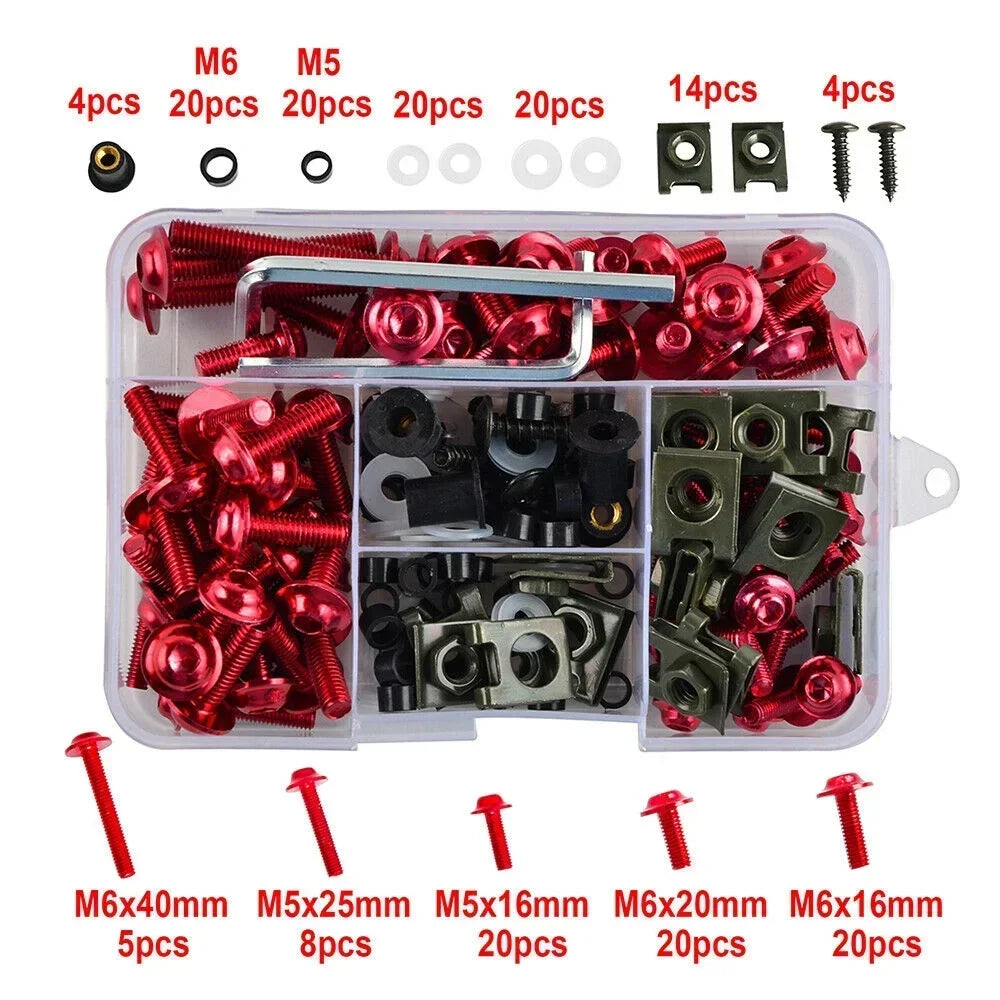 177pcs Motorcycle Windshield Screw Fairing Bolt Kit Car Body Decoration