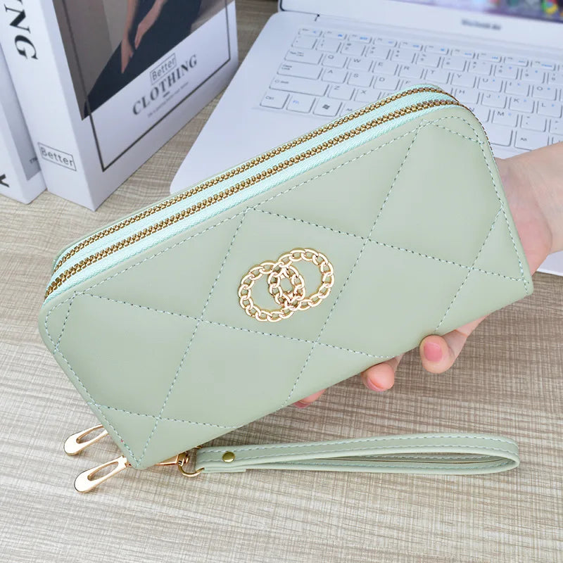 New Wallet Women's Long Double Zipper Large Capacity Handbag Mom's Fashion Simple Double Layer Wallet Mobile Case